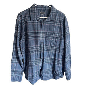 Eddie Bauer Flannel Men's XL 100% Cotton Pocket Blue Gray Red Plaid